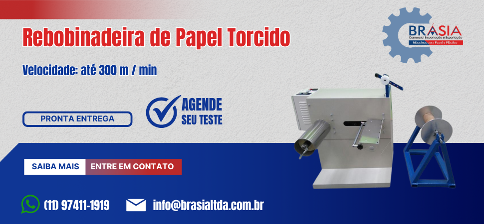 Rebobinadeira de papel Torcido  -  A BRÁSIA, fundada em 2008, conta com sócios com mais de 30 anos de experiência. A empresa comercializa máquin...Saiba mais.