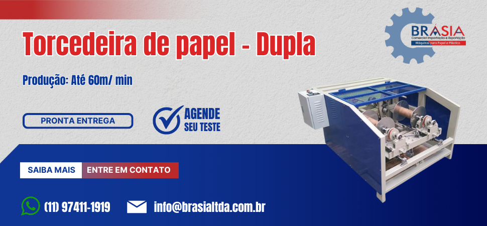 Torcedeira de papel - Dupla -  A BRÁSIA, fundada em 2008, conta com sócios com mais de 30 anos de experiência. A empresa comercializa máquinas e...Saiba mais.