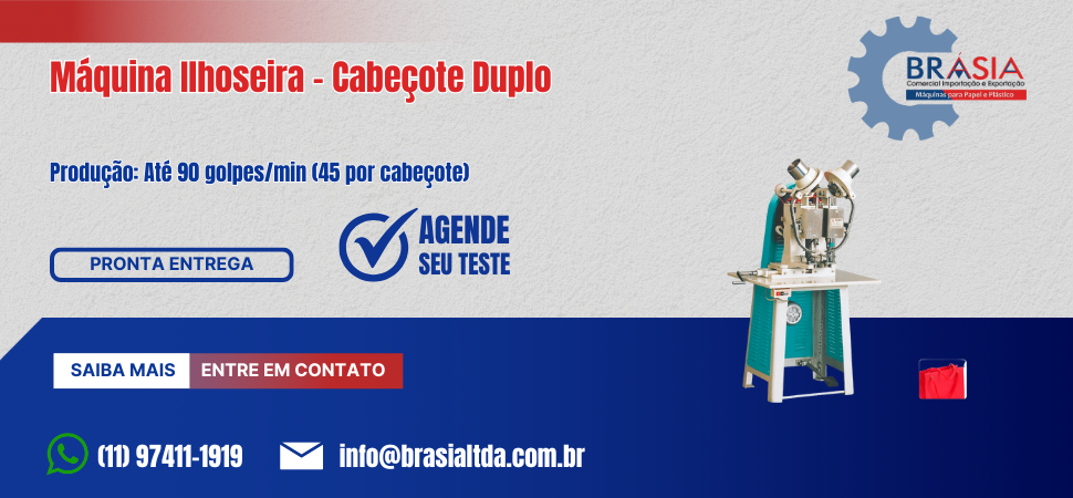 Máquina ilhoseira - cabeçote duplo -  A BRÁSIA, fundada em 2008, conta com sócios com mais de 30 anos de experiência. A empresa comercializa máq...Saiba mais.