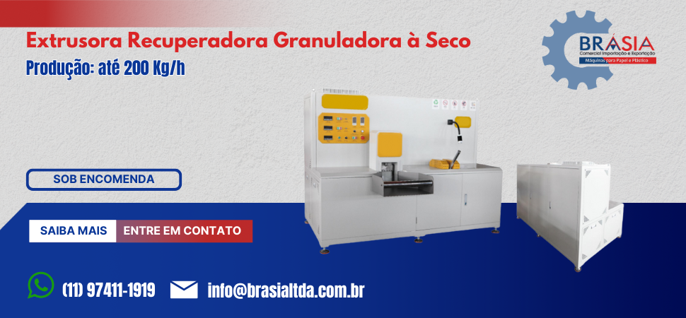 Extrusora Granuladora a seco -  A BRÁSIA, fundada em 2008, conta com sócios com mais de 30 anos de experiência. A empresa comercializa máquinas ...Saiba mais.
