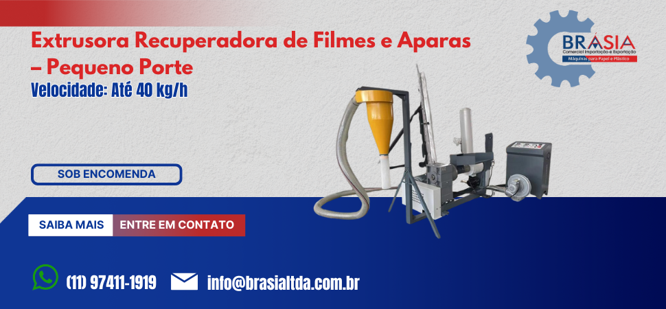 Extrusora Recuperadora de Filmes e Aparas - Pequeno Porte -  A BRÁSIA, fundada em 2008, conta com sócios com mais de 30 anos de experiência. A e...Saiba mais.