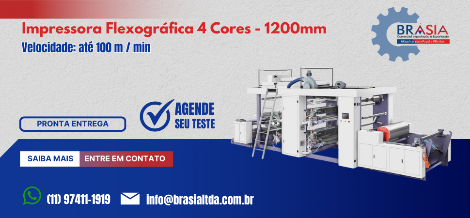 Impressora Flexográfica 4 cores - 1200 -  A BRÁSIA, fundada em 2008, conta com sócios com mais de 30 anos de experiência. A empresa comercializa...Saiba mais.
