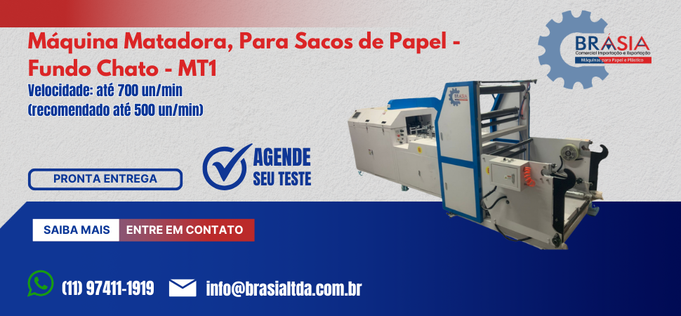 Máquina matadora, Para Sacos de Papel - Fundo Chato - MT1 -  A BRÁSIA, fundada em 2008, conta com sócios com mais de 30 anos de experiência. A e...Saiba mais.