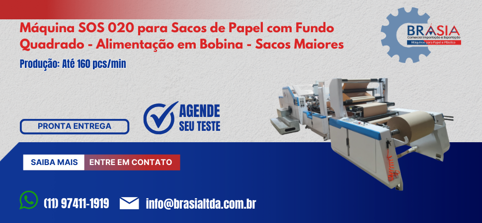 Máquina SOS 020 para Sacos de Papel com Fundo Quadrado - Alimentação em Bobina - Sacos Maiores -  A BRÁSIA, fundada em 2008, conta com sócios co...Saiba mais.