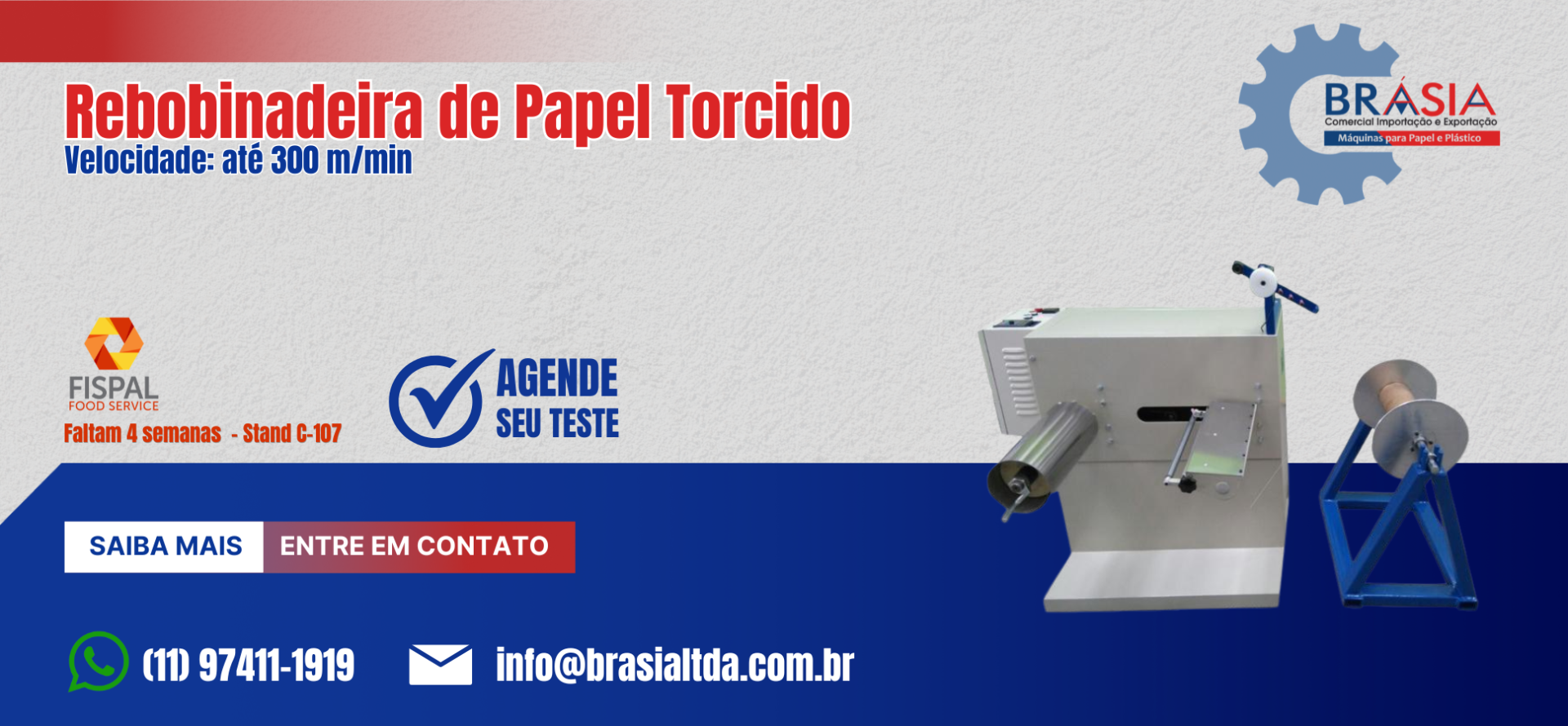 Rebobinaidera de Papel Torcido  -  A BRÁSIA, fundada em 2008, conta com sócios com mais de 30 anos de experiência. A empresa comercializa máquin...Saiba mais.