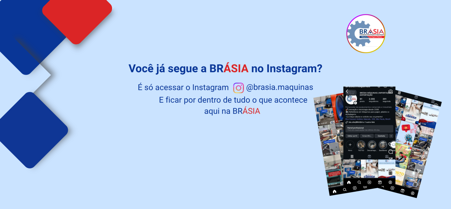 Siga-nos no Instagram -  A BRÁSIA, fundada em 2008, conta com sócios com mais de 30 anos de experiência. A empresa comercializa máquinas e equip...Saiba mais.