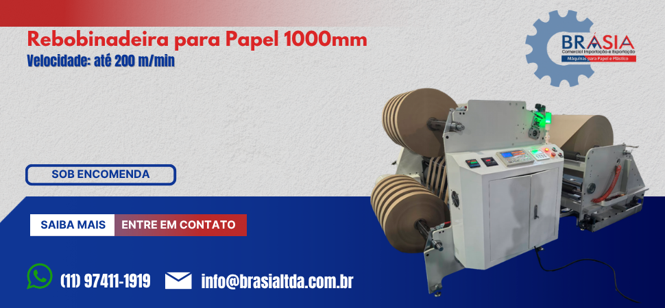 Rebobinadeira para Papel 1000mm  -  A BRÁSIA, fundada em 2008, conta com sócios com mais de 30 anos de experiência. A empresa comercializa máqui...Saiba mais.