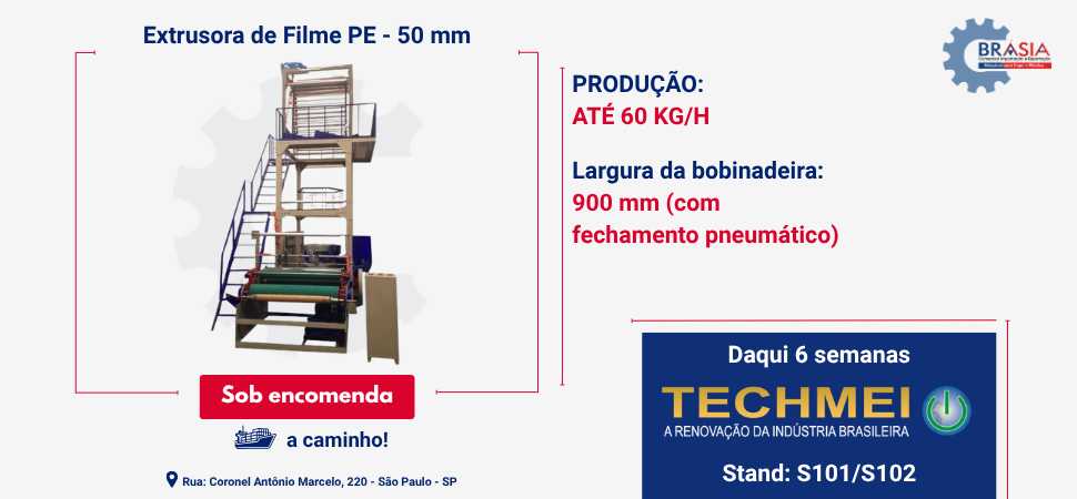 Extrusora de Filme PE - 50mm -  A BRÁSIA, fundada em 2008, conta com sócios com mais de 30 anos de experiência. A empresa comercializa máquinas ...Saiba mais.