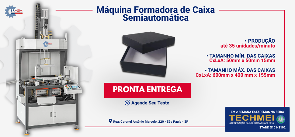 Máquina Formadora de Caixa Semiautomática -  A BRÁSIA, fundada em 2008, conta com sócios com mais de 30 anos de experiência. A e...Saiba mais.