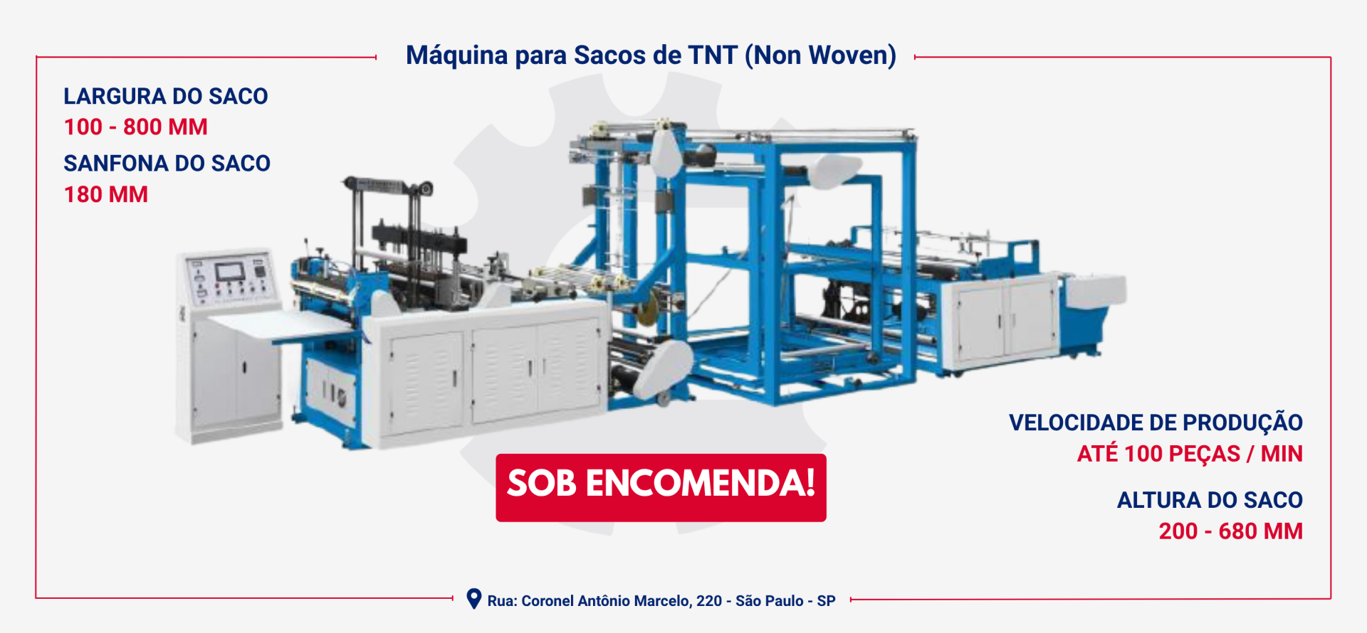 Máquina para Sacol de TNT (Non Woven -  A BRÁSIA, fundada em 2008, conta com sócios com mais de 30 anos de experiência. A empresa comercializa m...Saiba mais.
